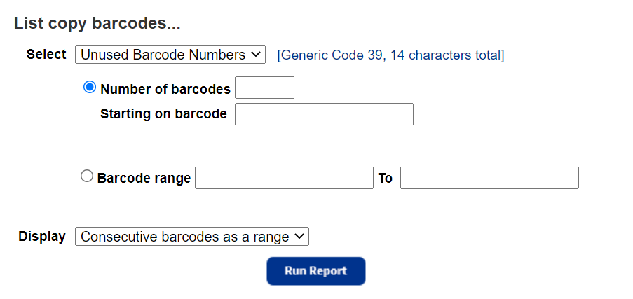 Barcode List Report for unused barcodes.